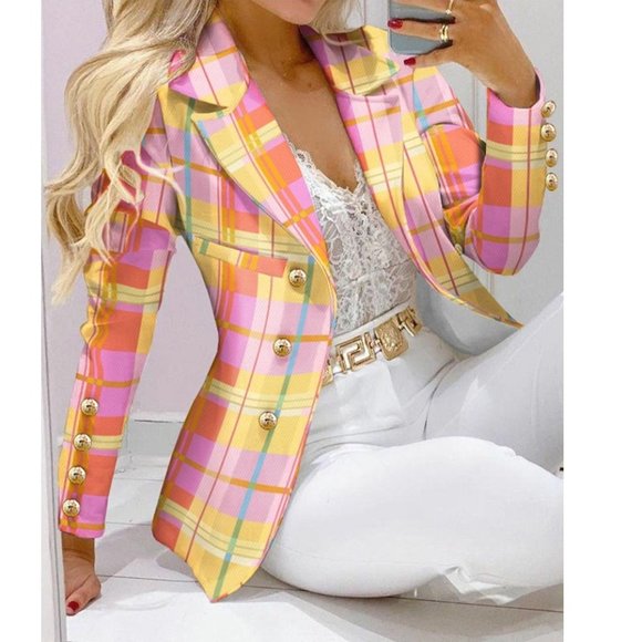 MultiColor Blazer with White Pants Full Sleeve - Buttoned - Tapped Down Collar - Picture 2 of 4